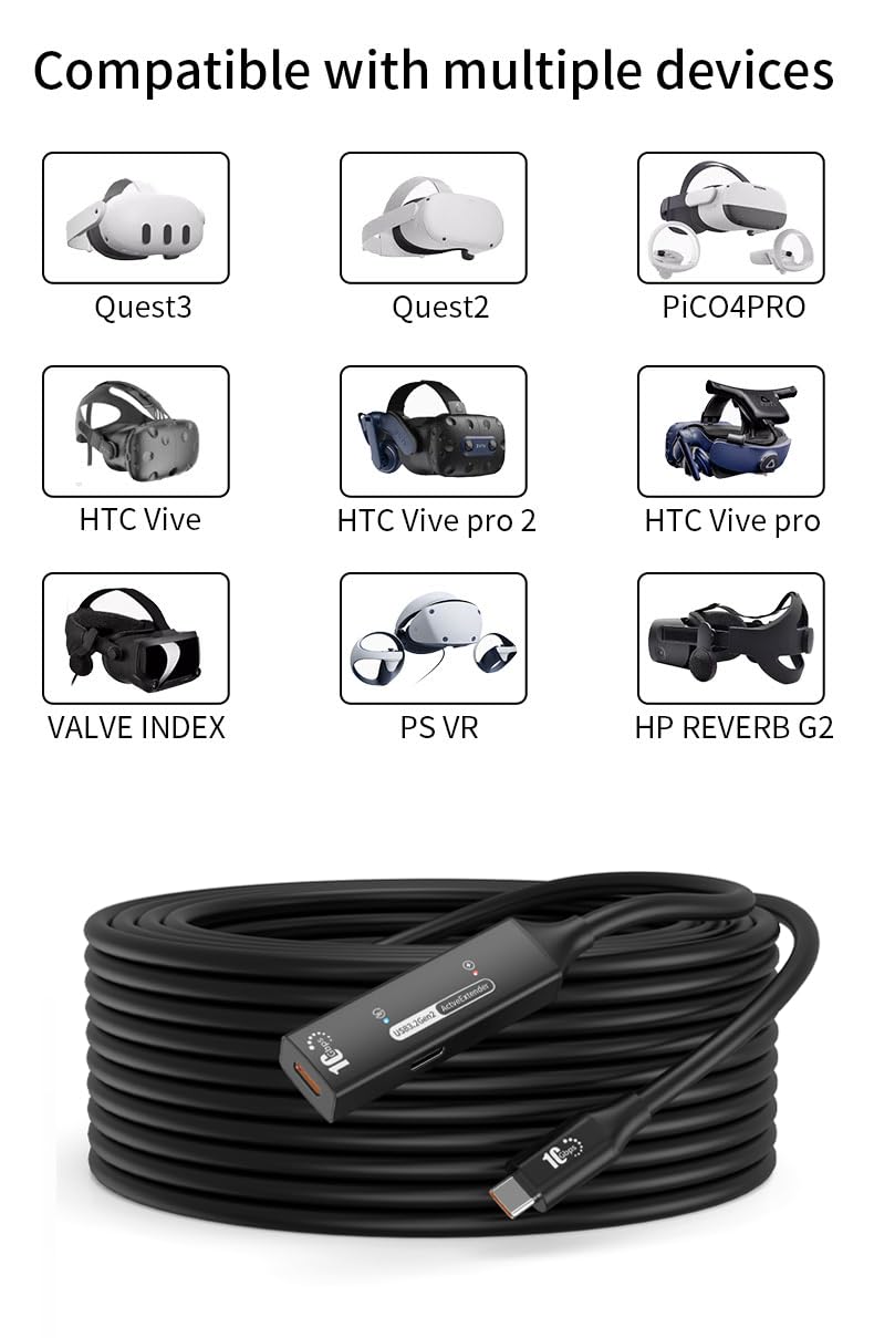 USB-C Active Extension Cable 10m USB 3.2 Gen 2 10Gbit/s Double Shielding Aluminum Housing Black