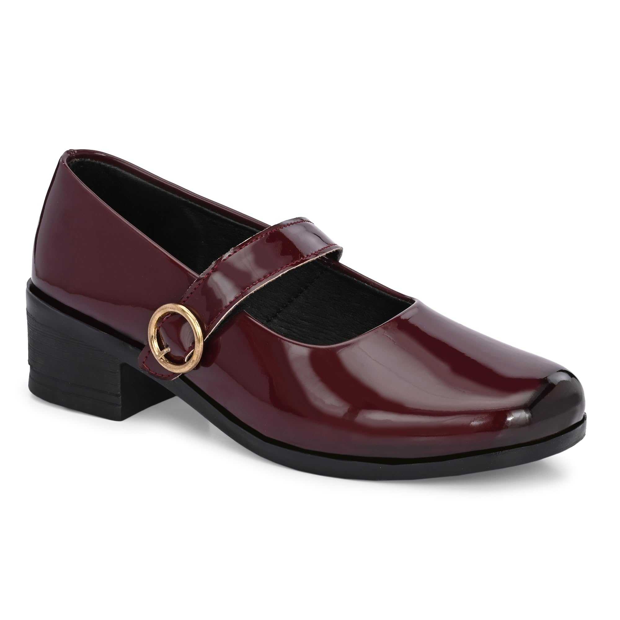 CLASSIC MARY JANE DESIGN: Round-toe silhouette with an adjustable gold-tone buckle strap for a timeless, retro-inspired look that pairs easily with dresses, skirts or trousers BLK/BURGUNDY UK3-UK8-picture-51