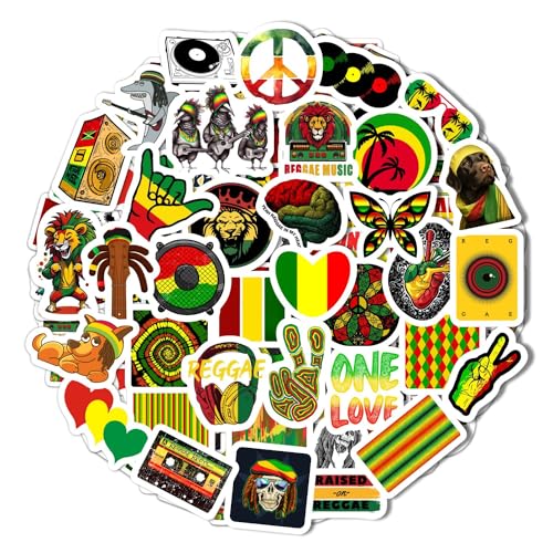 Image of 100Pcs Reggae Stickers - Rasta Stickers, Jamaica Inspired Vinyl Decals - Waterproof Aesthetic Stickers for Laptops, Water Bottles, Guitars, Journals - Gifts for Reggae Music Lovers