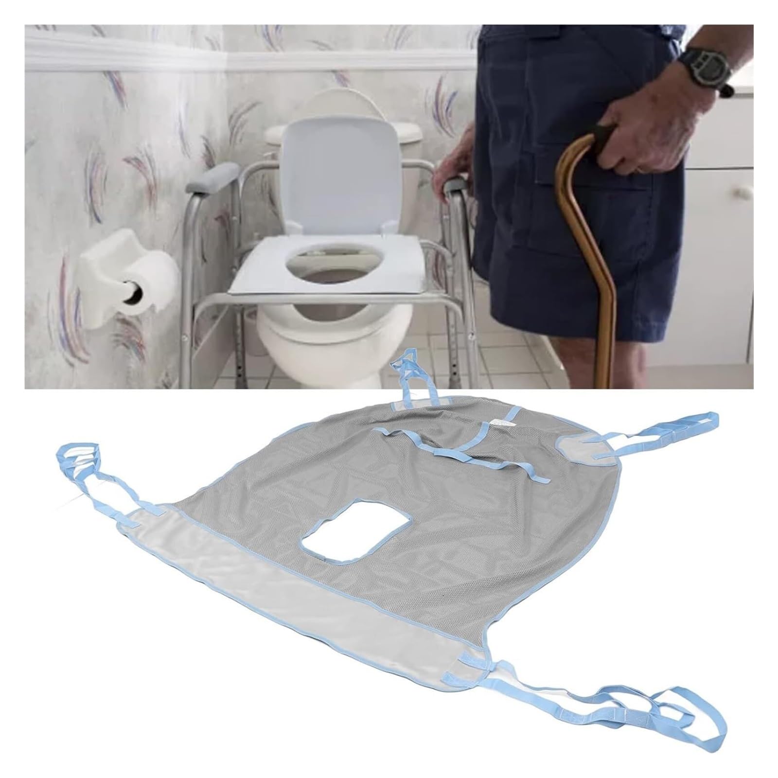 Arnés de Transferencia con Abertura para Higiene - Arnés de Levante Completo en Malla Transpirable para Ancianos y Cuidados en el Hogar, Compatible con Grúas de Paciente, Capacidad 230 kg