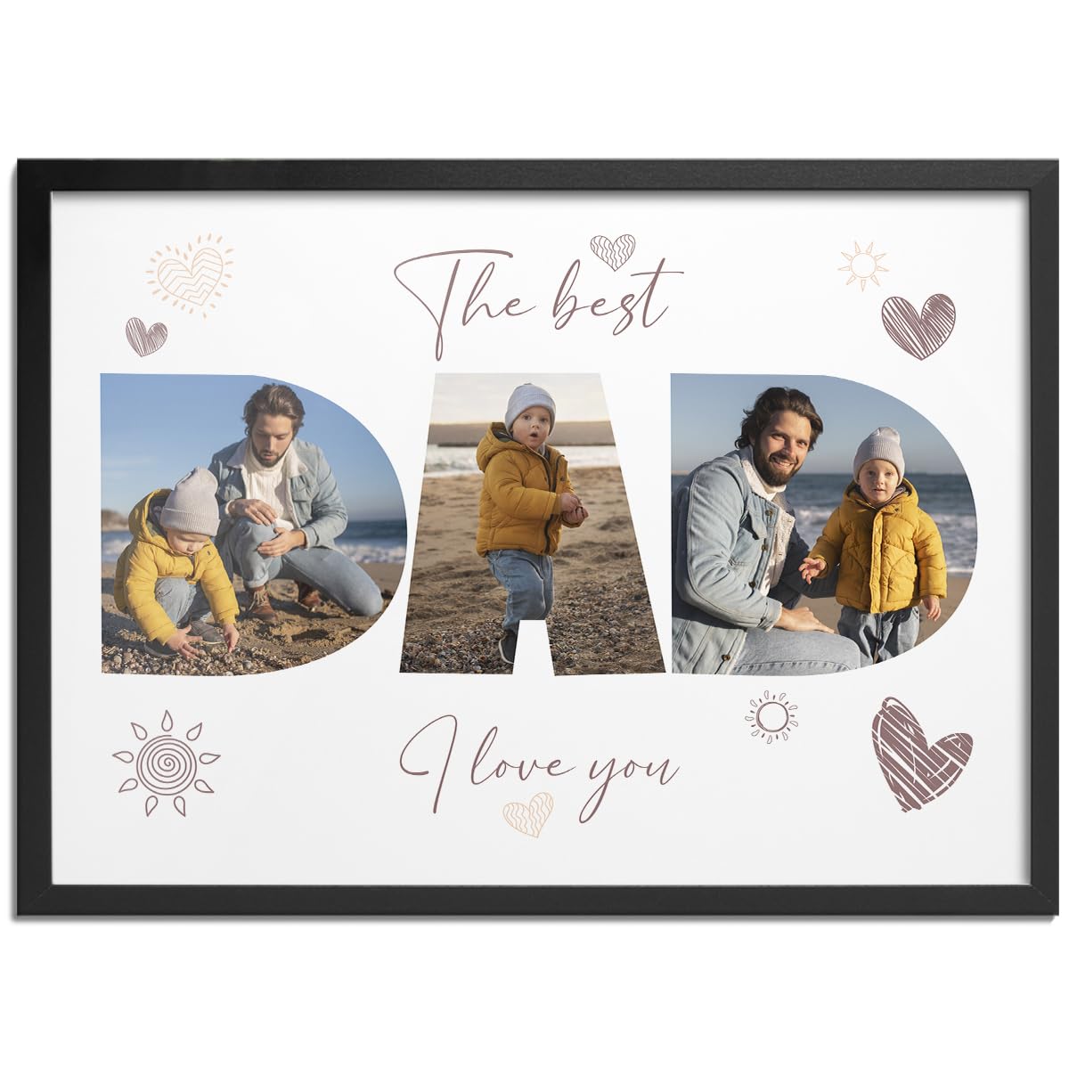 Pictalia - Personalised Photo Frame, Personalised Fathers Day Gift, 1st Fathers Day Gift, Personalised Dad Gifts, Father's Day Gift Ideas, A4, A3, A2 Frame, Canvas, Customised Text