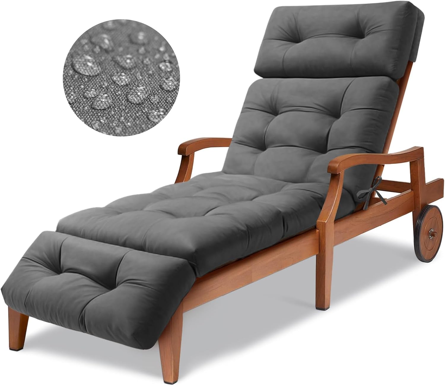 Outdoor Lounge Chair Cushions Waterproof Long Lounger Chair Cushion Chaise Chair Cushion with Ties, Patio Recliner Thickened Lounge Cushions for Indoor 74.4 x 22 x 4.7 Inches, Cushion Only(Grey)