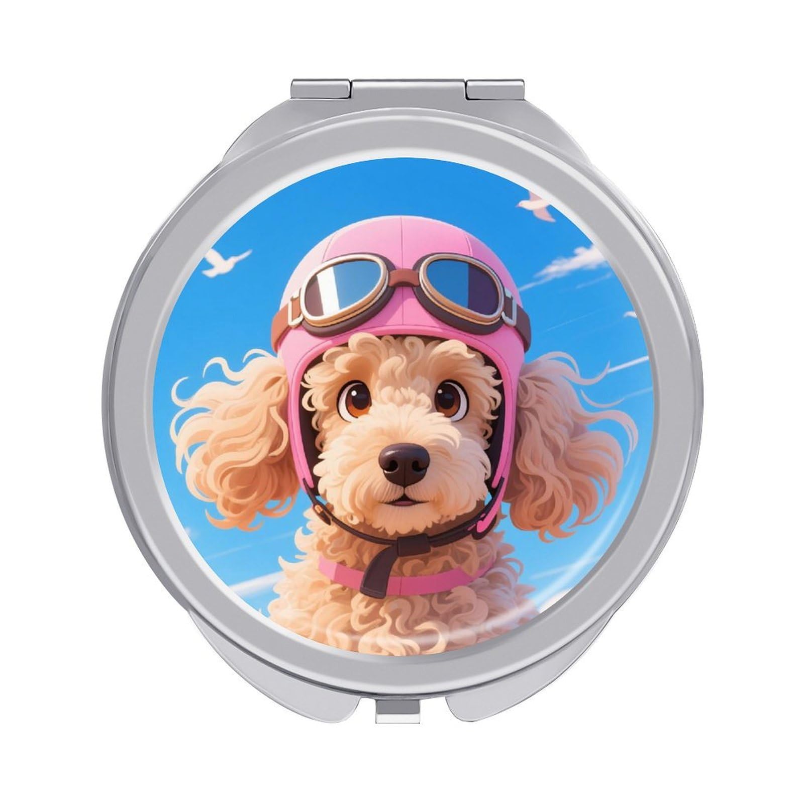 VstaDank Poodle in Sky Travel Makeup Mirror Fashion Folding Handheld Pocket Mirrors Portable Cute Mini Mirrors Round Compact Mirror for Purse Handbag& Gift Home Outdoor Use