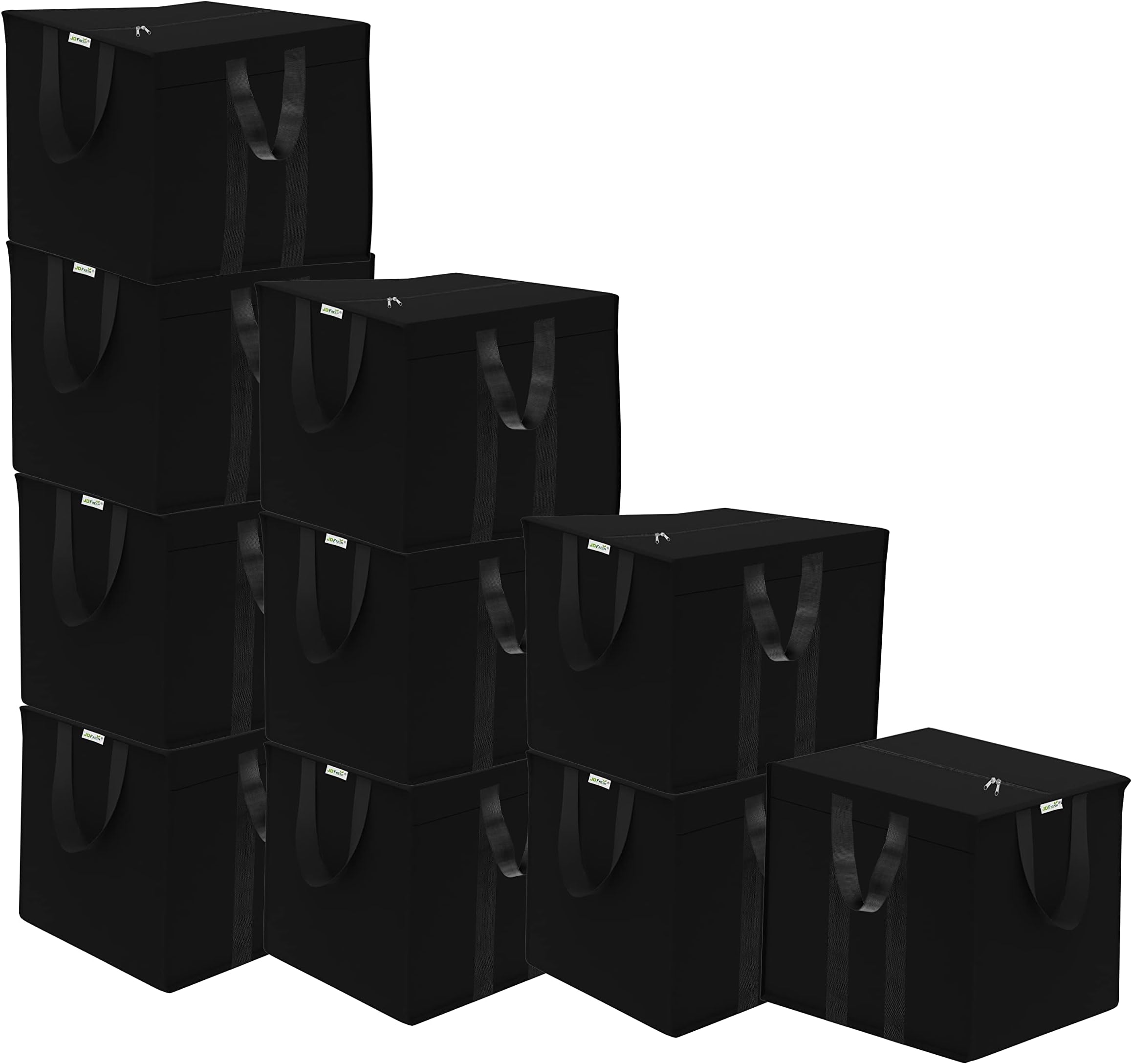 JD FRESH 10 Pieces Nylon Bags for Storage/Large Size Clothes Organizer/Bag for Blanket/Comforter/Duvet/Under-Bed Storage for Toys/Stationery/Files/Bags with Zip Closure & Strong Handle(Black/85 Litre)