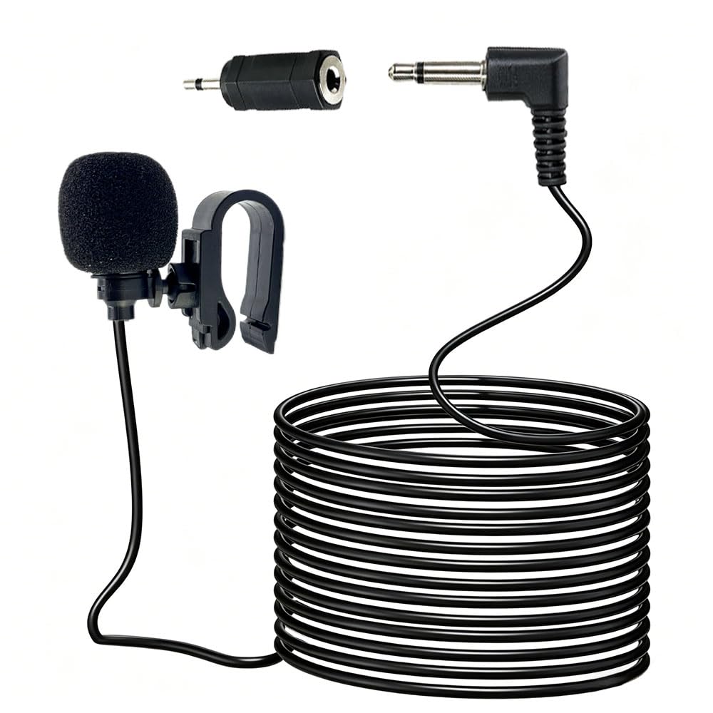 Microphone Voiture 3,5 mm Externe avec Pince en U Compatible avec Sony Pioneer Kenwood JVC Alpine, Micro de Rechange pour Autoradio GPS DVD, Câble de 3M avec Adaptateur 3,5 mm vers 2,5 mm - 1