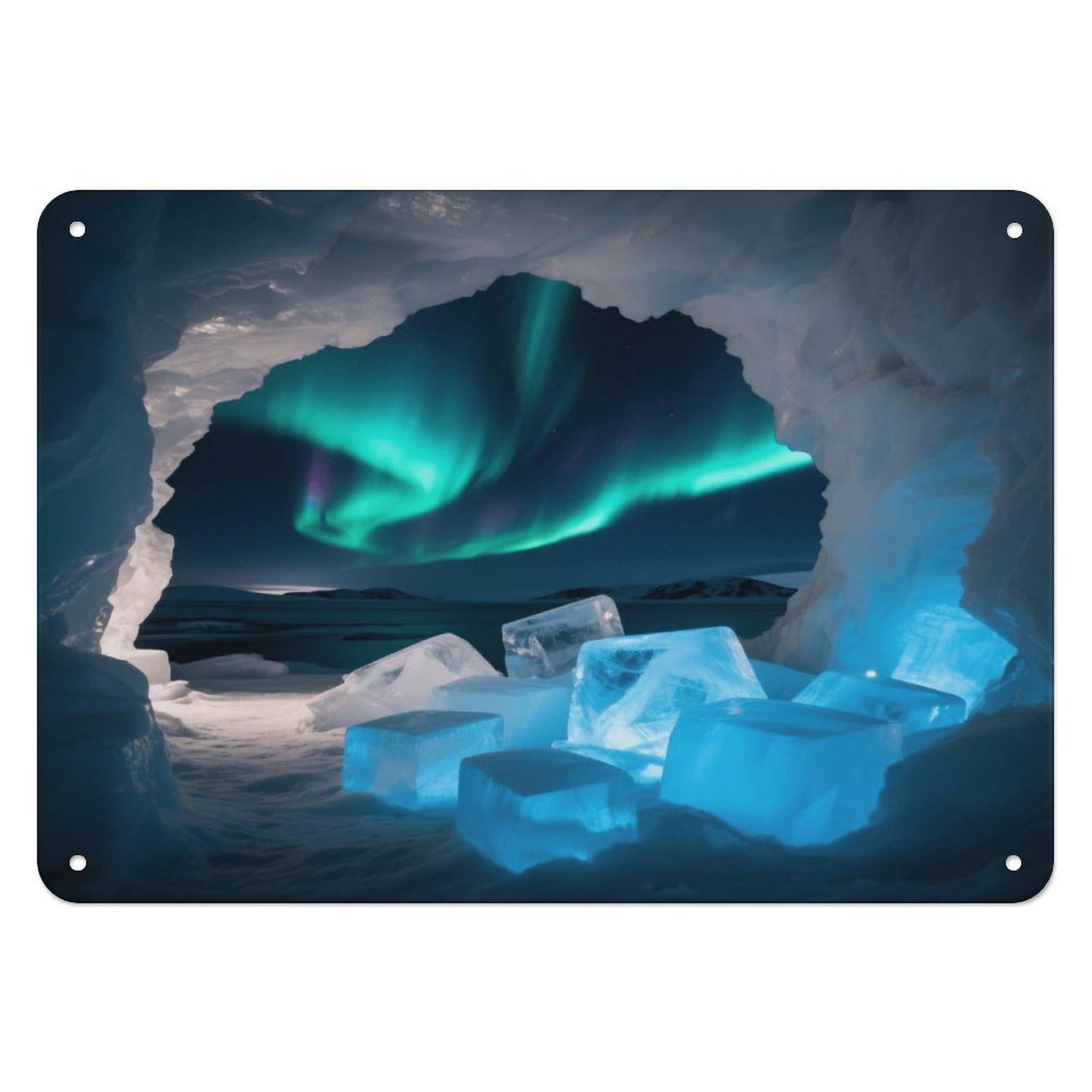 Fekiloot Style Ice Caves And Aurora Wall Decor Iron Painting Metal Sign