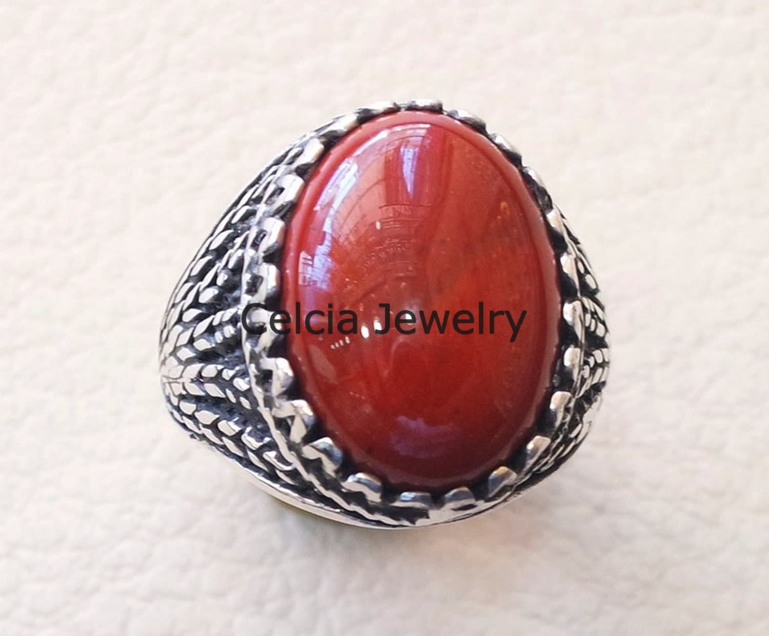 Anillo de hombre de trigo de jaspe rojo, anillo excepcional, anillo de declaración victoriana, anillo de sello, hermosos regalos para hombres, anillo oxidado de plata