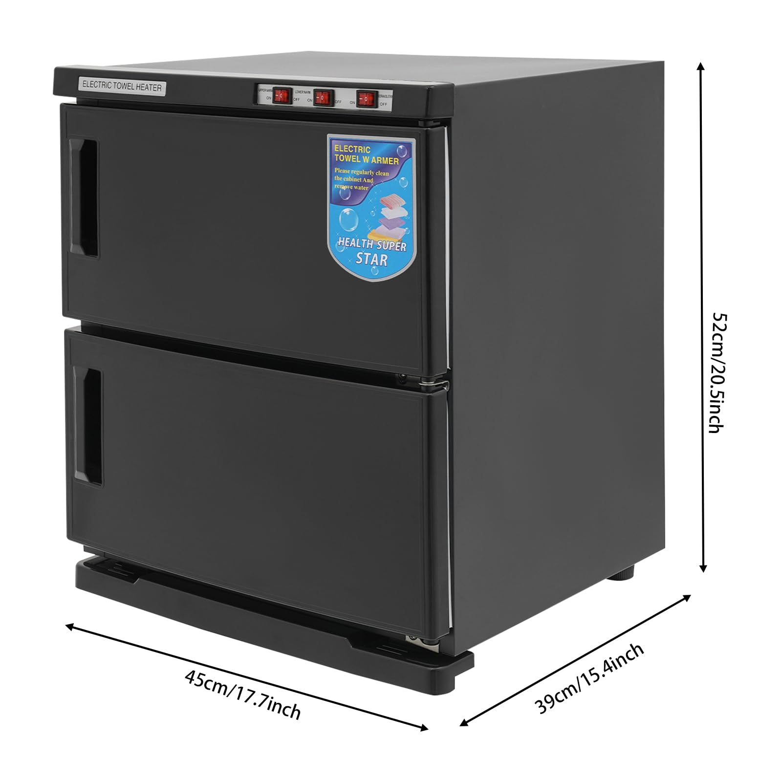 Calentador de toallas de 2 puertas 50 l con esterilizador UV, cosméticos, compresas, calentador de toallas, calentador de toallas, armario para hotel, peluquería, masajes, spas (negro, 2
