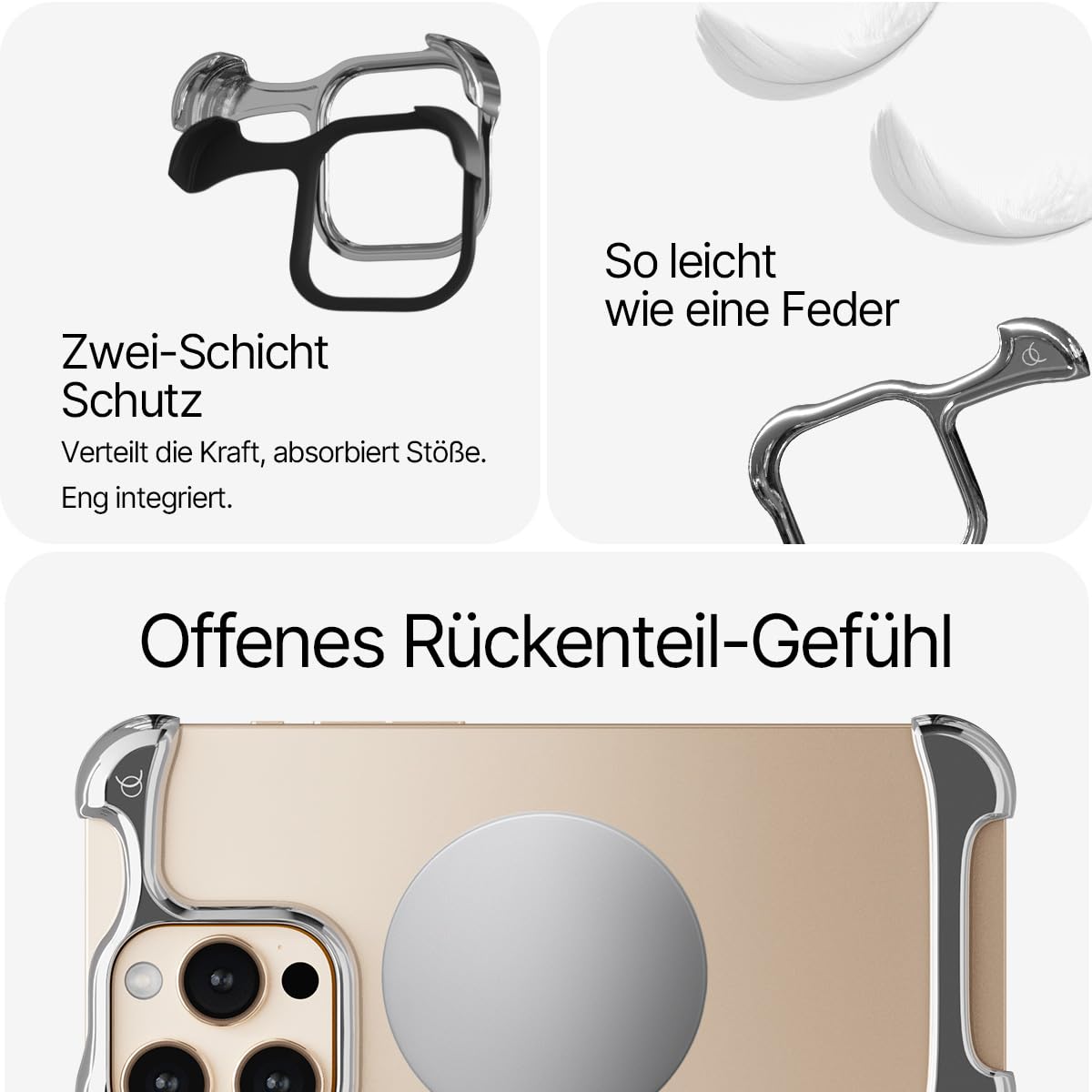 Arc Pulse Schutzhülle für iPhone 16 Pro Max – Minimalistischer Fallschutz, stoßfestes Aluminium in Luftfahrtqualität, doppellagige Stoßdämpfung, Kratzfest, aufschiebbar, leicht, 360°-Schutz