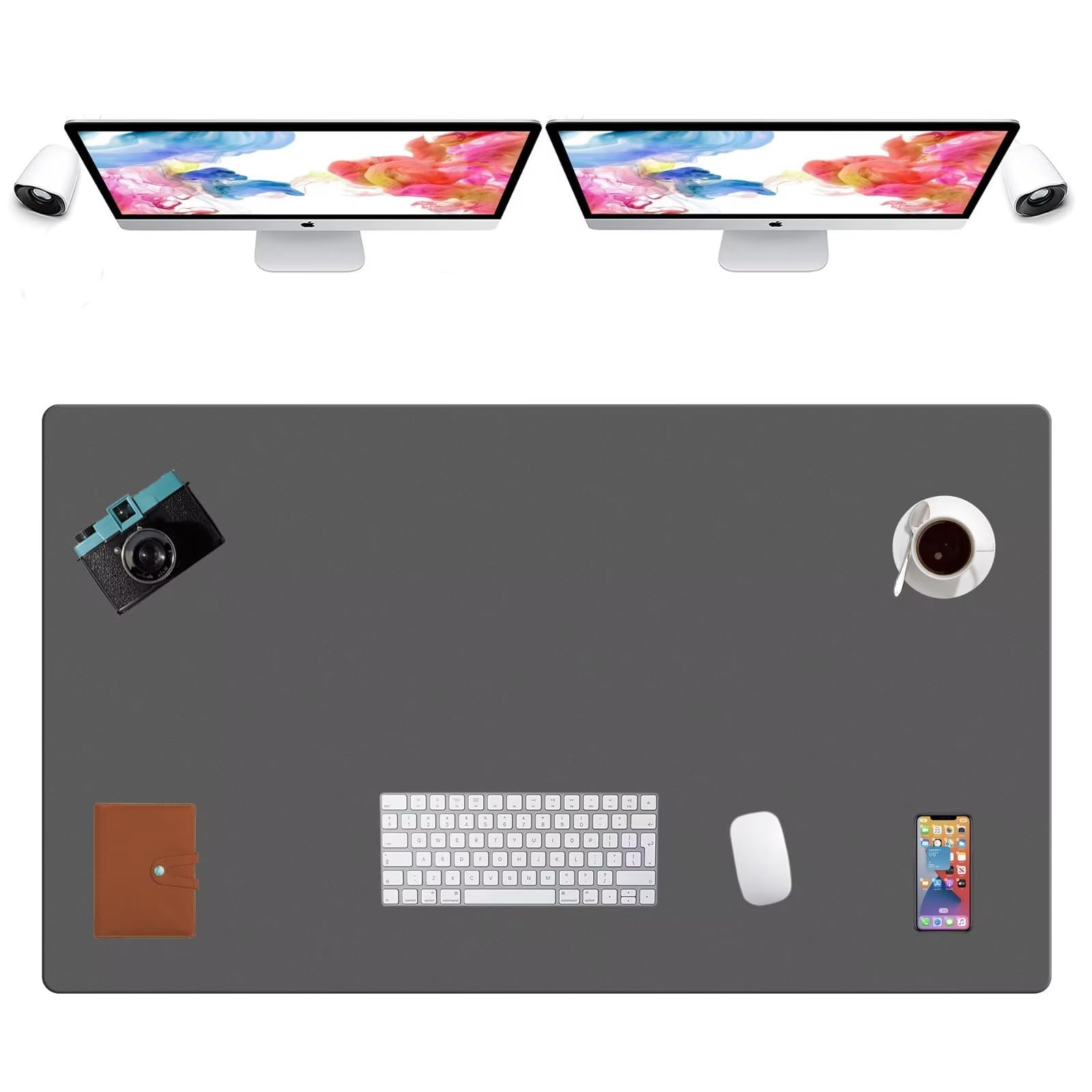 LL-COEUR Extra Large PU Leather Desk Mat Large Mouse Pad XXL Waterproof Table Mat Office Laptop Writing Pad (47.2 x 27.6 inch, Dark Grey)