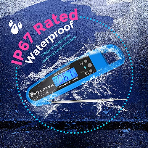 Powlaken Meat Food Thermometer for Grill and Cooking, Instant Read Waterproof Digital Kitchen Thermometer Probe for Grilling Smoker Oil Deep Fry Candy (Blue)