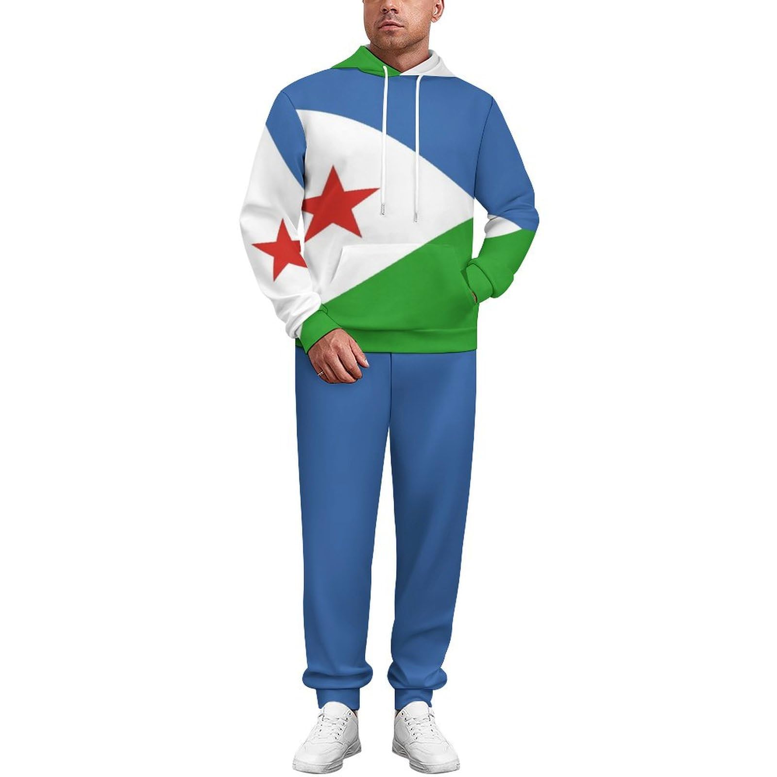GONMFKM Tuta Da Uomo E Da Donna A Maniche Lunghe Con Stampa Bandiera Di Gibuti 2 Pezzi Set Da Salotto Felpa Con Cappuccio E Pantaloni Jogger Larghi Con Coulisse Unisex 2Xl