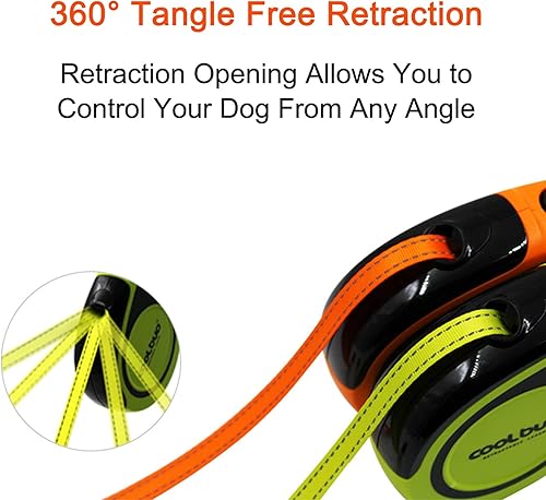 Miniatura 5 de Correa retráctil de 360 sin enredos, resistente con mango antideslizante cinta de nailon fuerte reflectante de 16 pies para perros o gatos grandes