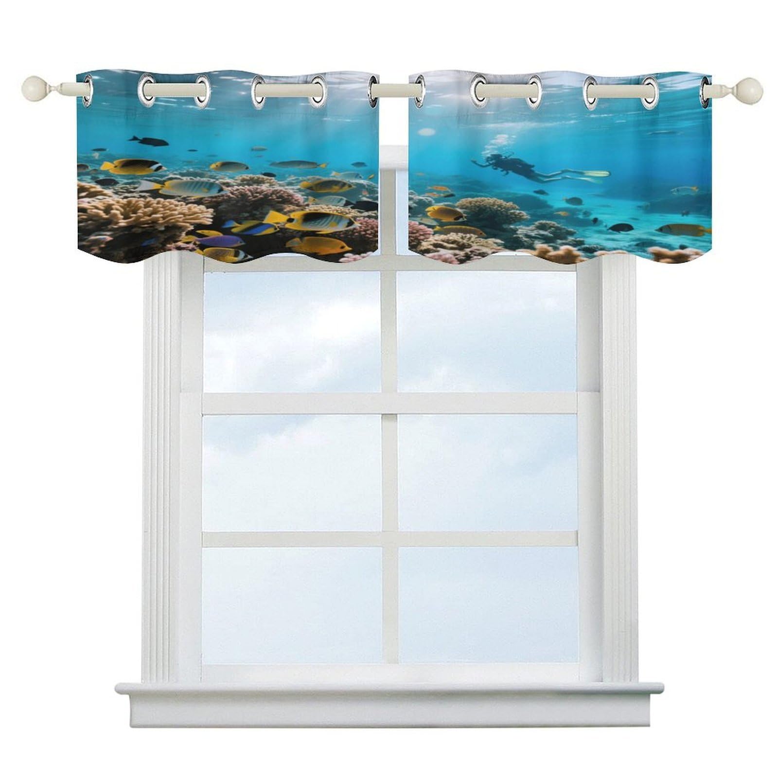 Fekiloot Style Great Barrier Reef Underwater World Short Curtains Valance Curtain