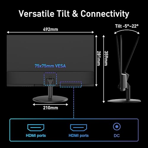 Miniatura 7 de SANSUI - Monitor de 22 Pulgadas 120Hz, Monitor de Computadora FHD con Relación de Contraste 4000:1 con Sincronización Adaptativa, HDR 100% sRGB