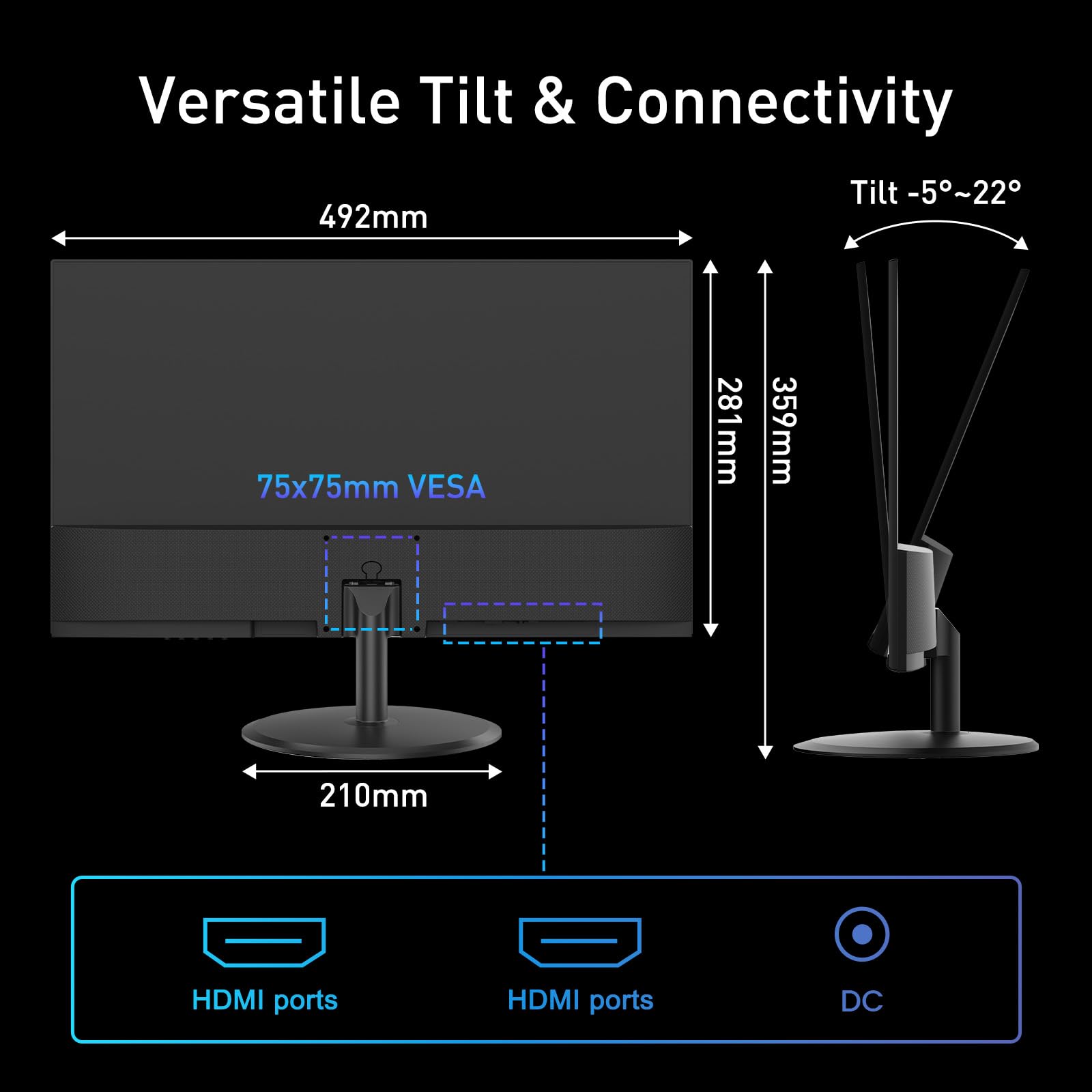 SANSUI 22 Inch Monitor 120Hz Computer Monitor FHD 4000:1 Contrast Ratio with Adaptive Sync, 100% sRGB HDR, HDMI 2.1x2, VESA Mount, Eye Care for Home