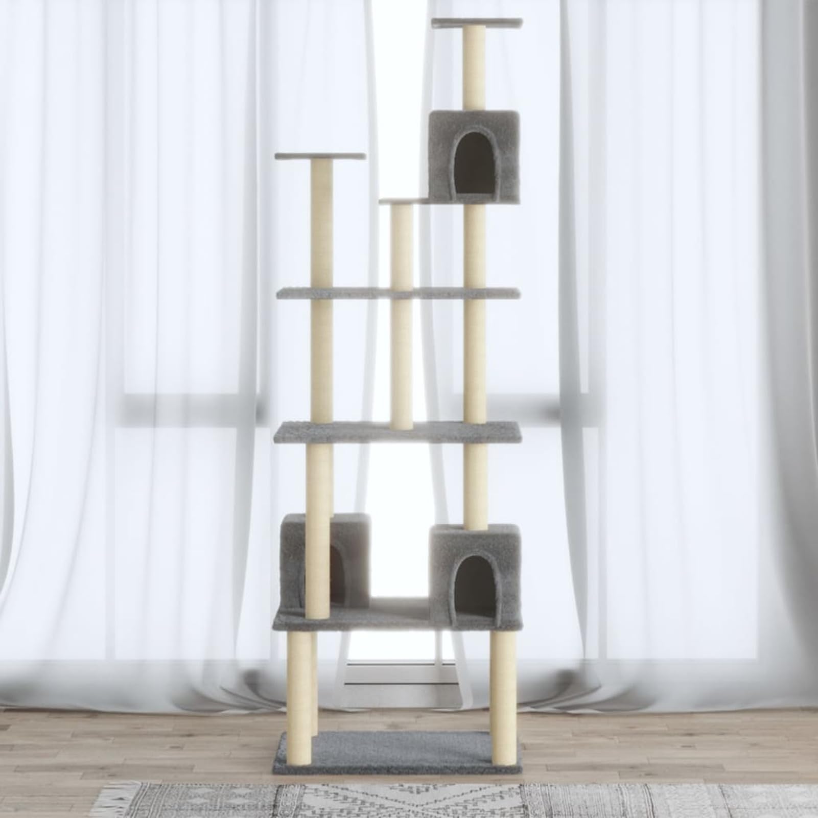 Homgoday Albero tiragraffi in sisal, grigio chiaro, 188 cm, tiragraffi a torre per gatti multilivello, centro attività per gatti da interno