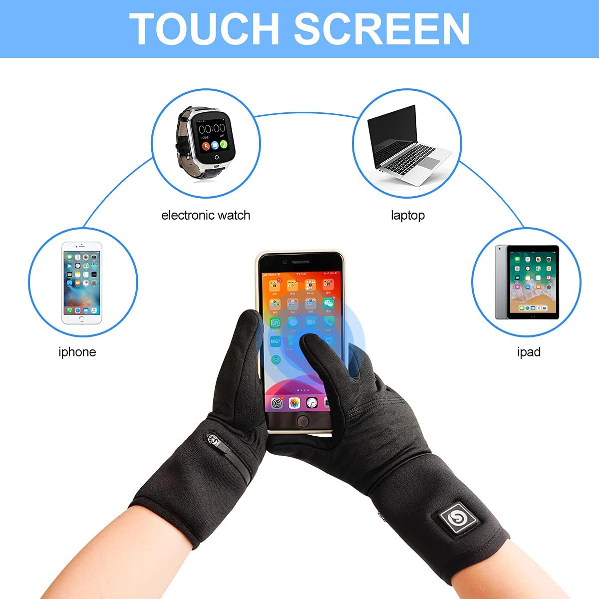 Heated Gloves, Battery Electric Heated Glove Liners for Men Women Ultra-Thin Hand Warmers Rechargeable Touchscreen Winter Gloves for Hiking Ski Riding Cycling, Black (XS/S) - Image 5