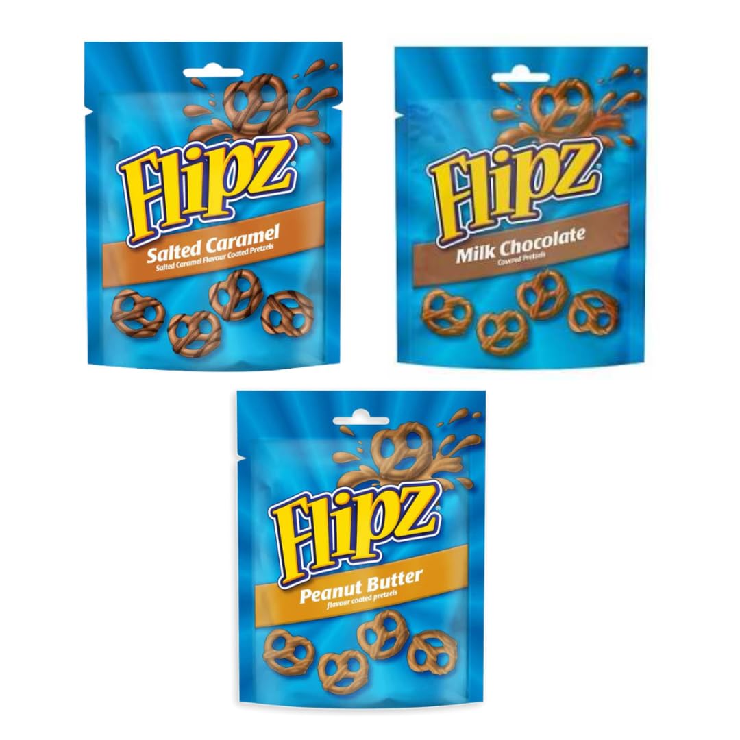 Flipz Brezeln 3er Pack – Peanut Butter, Salted Caramel & Milk Chocolate – Je 90g Beutel – Süß-salzige Snackkombination aus den USA