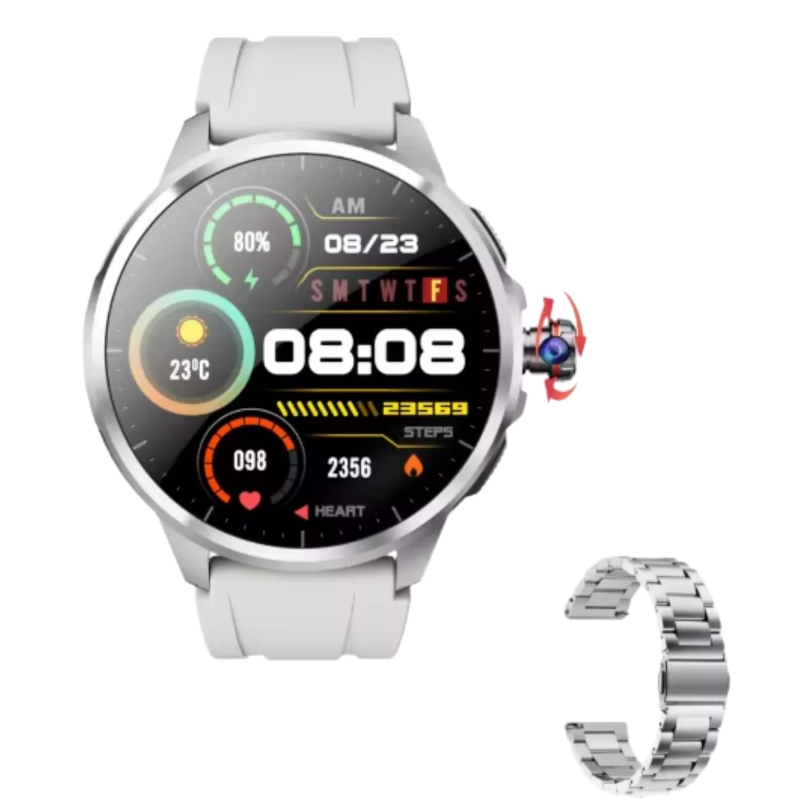 H99 4G LTE Android Smartwatch, 1.88-inch Touch LCD, GPS Navigation, Heart Rate Monitor, HD Camera, WiFi, Bluetooth 5.0, IP68 Waterproof, Gray, for Sports and Fitness