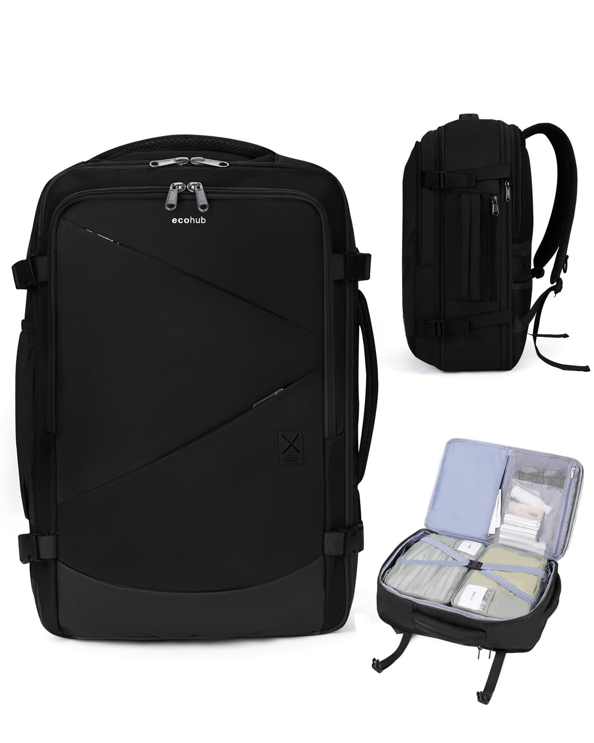 ECOHUB 30L Carry on Travel Backpack for Men Women 18x14x8, 17 inch Expandable Airlines Personal Item Bag Water Resistant Laptop Backpack Flight