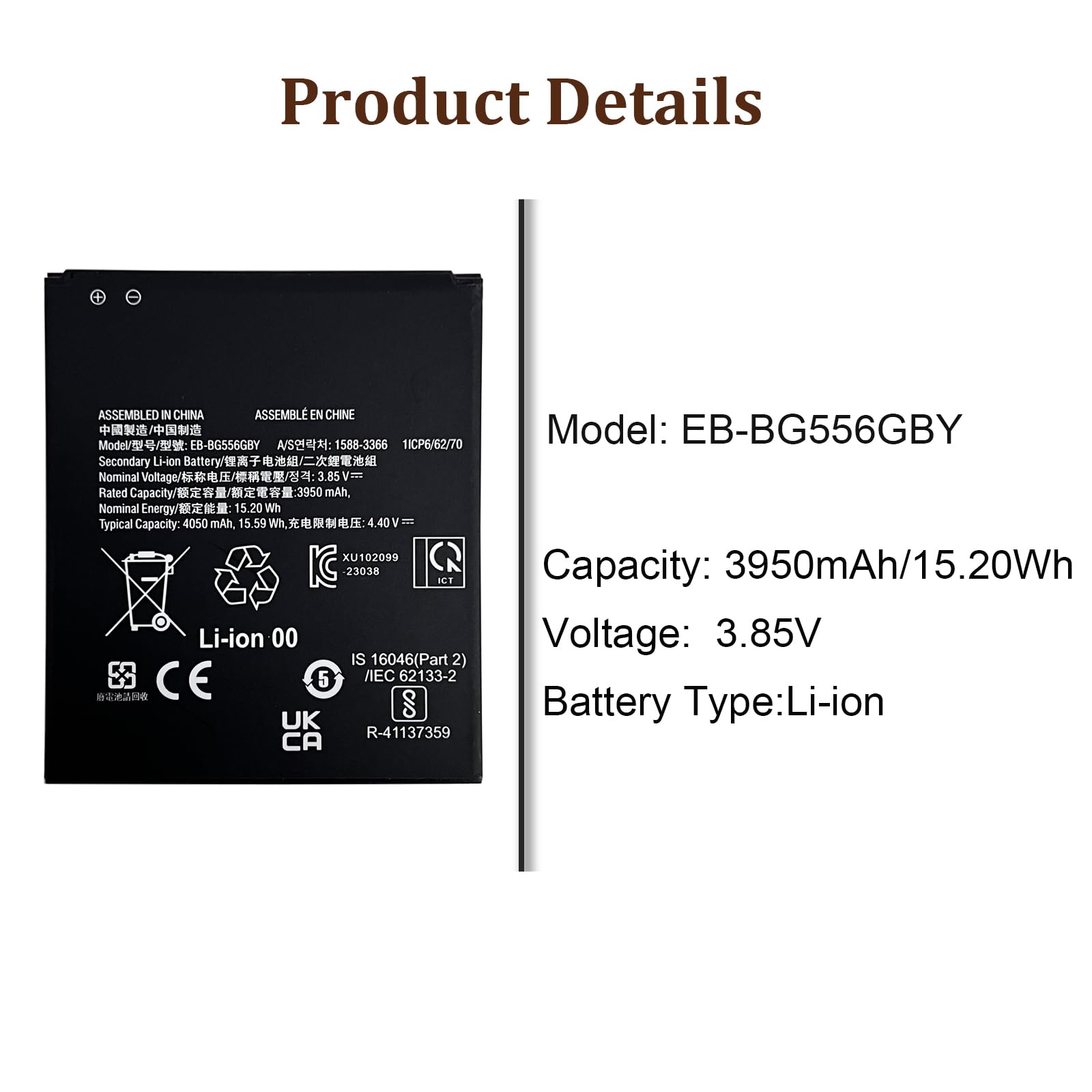 Ersatzakku EB-BG556GBY kompatibel mit Galaxy Xcover 7 SM-G556 SM-G556B SM-G556B/DS Mobile Phone