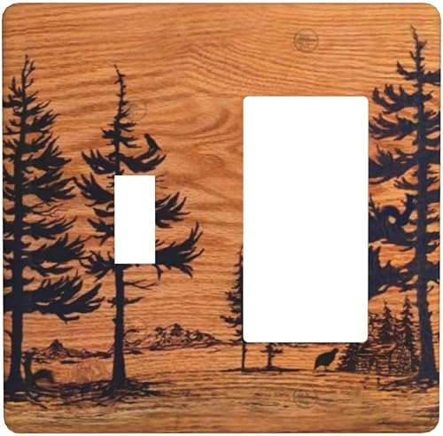 Miniatura 200 de Cubierta de Interruptor de Luz de Palanca de 1 Gang con Estampado de Bosque de Pinos Rústico Campestre, Cabaña Lodge Granero Bosque Forestal de