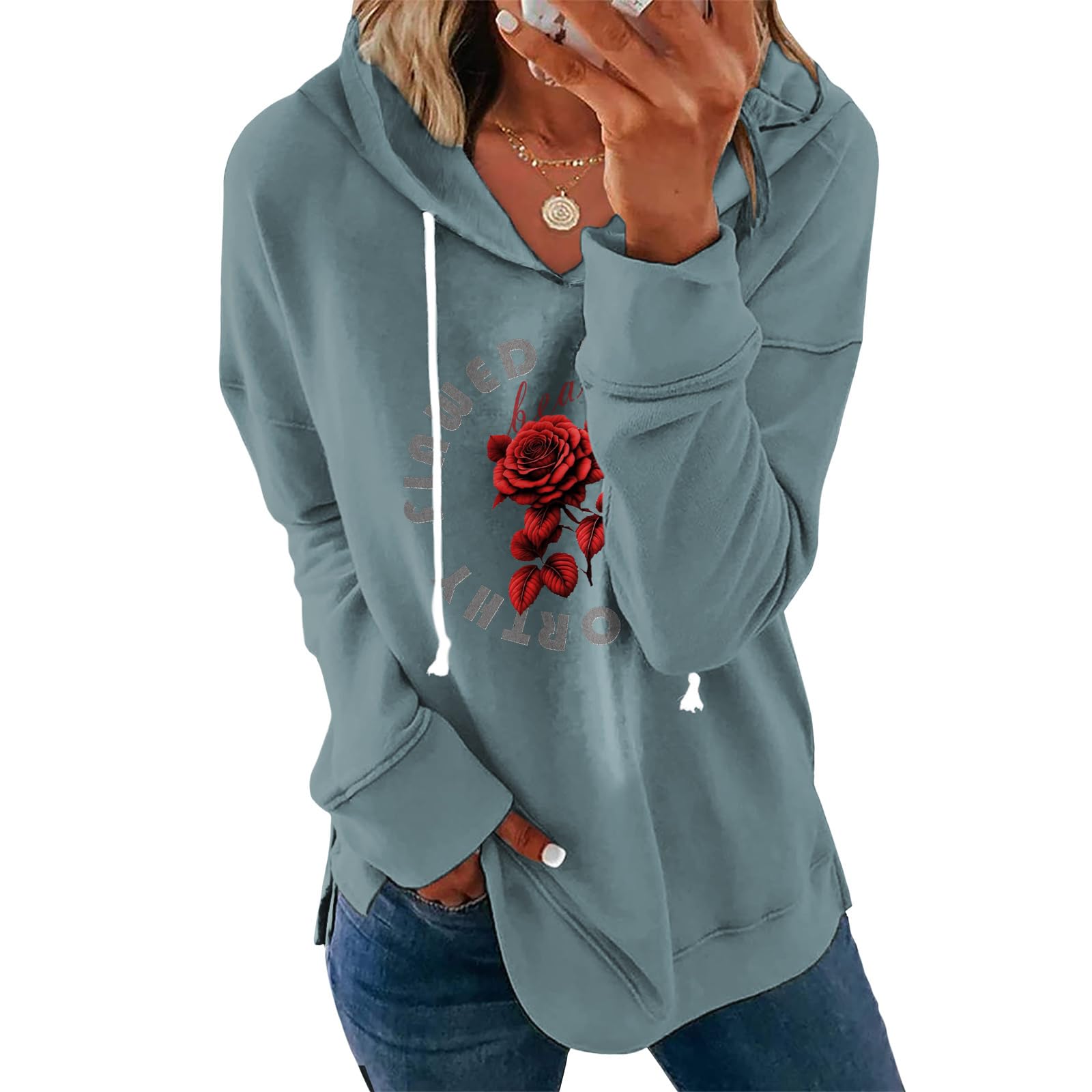 - Women's Brown Mandala Print Hoodie Long Sleeve Loose Fit Pullover Sweatshirt With Drawstring For Fall Winter