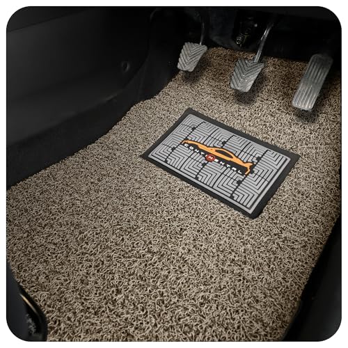 Image of CONTINENTAL [Duramat Curly] Universal Single Driver Side Car Mat only - Premium Waterproof PVC Cushions Car Floor Mat for All Cars (Brown & Beige).