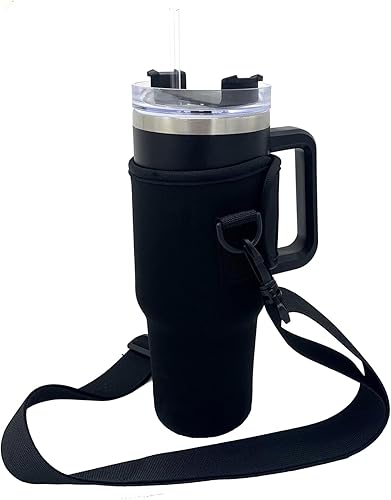 Wanty Funda aislante de neopreno de 40 onzas, funda protectora reutilizable para botella de agua con correa de asa, apta para vaso Stanley/Simple