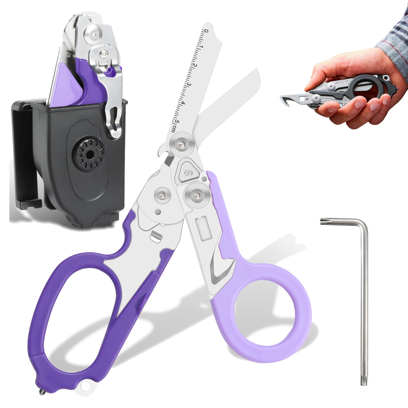 6 in 1 Multifunction Trauma Scissors Foldable with Matching Holster Emergency Scissors Ideal for Professional Use in Emergency Services or Everyday Tasks Tools, Rescue Shears Multi-Tool (F)