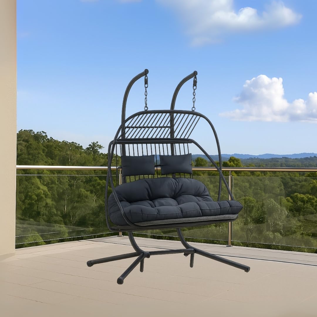 Royaloak Rochester Outdoor 2 Seater Swing | Braided Rope Design | Cushioned Seating & Headrest Pillows | Strong Metal Chains | Rust-Resistant Frame | Modern Swing for Balcony, Patio & Indoor Garden-image-20