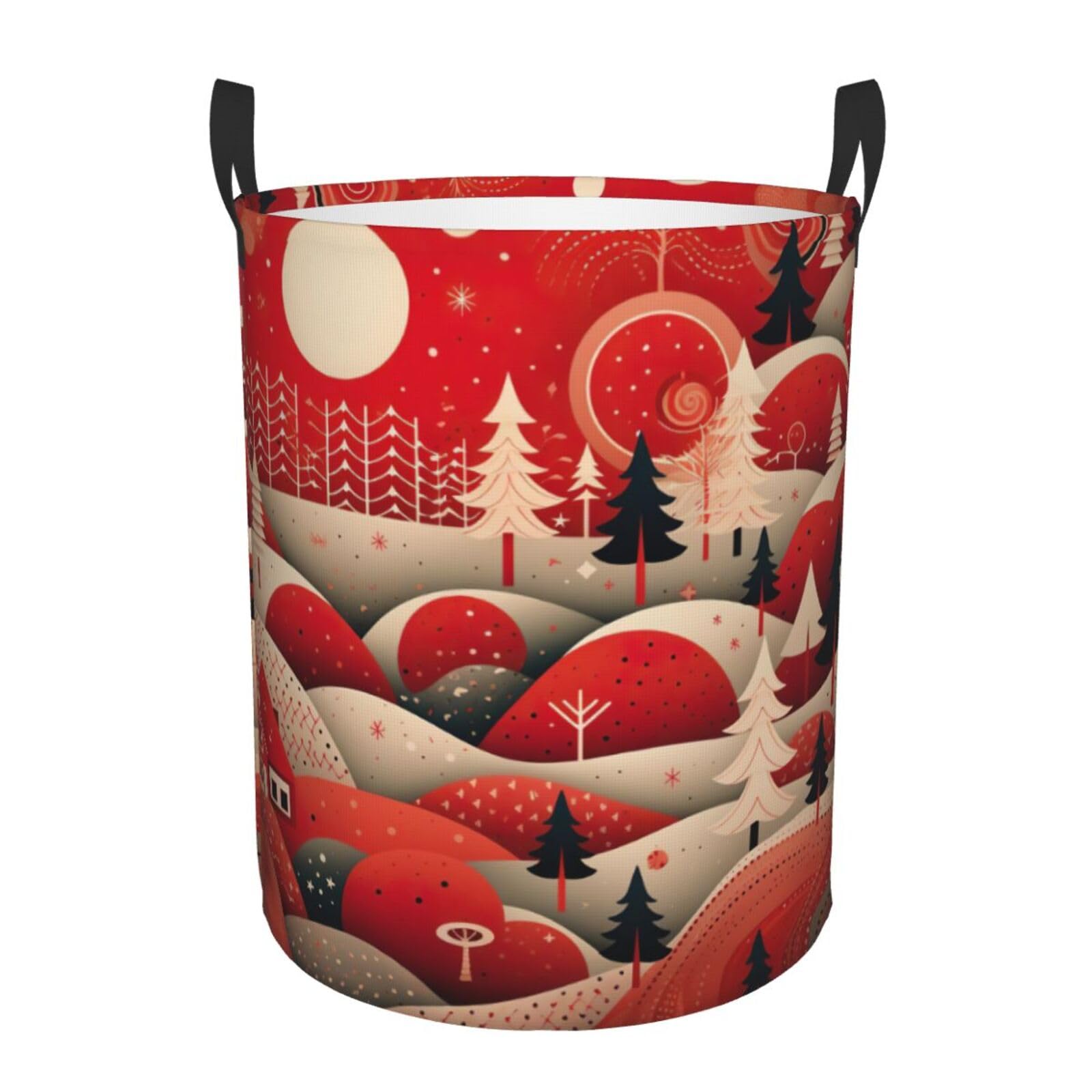 M Collapsible Laundry Hamper Round Christmas tree House Print Storage
