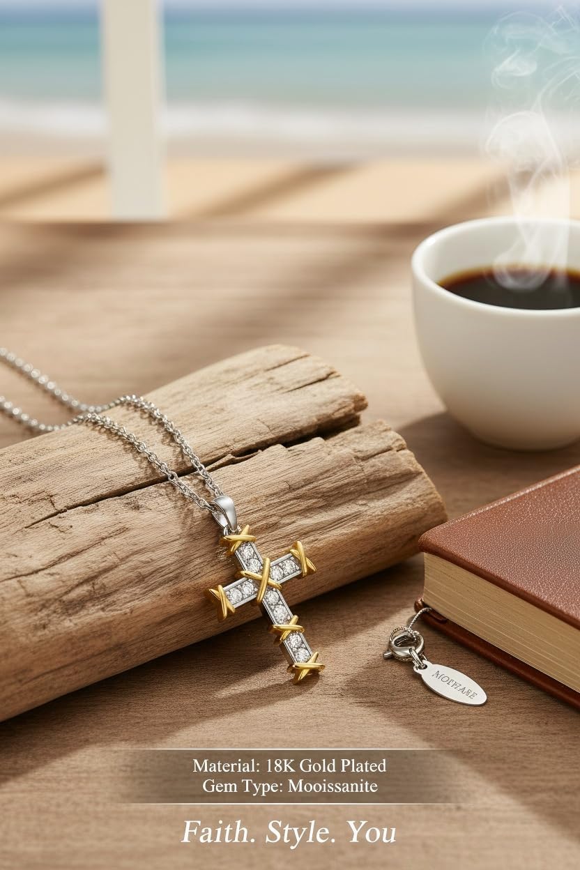 URTHEONE Moissanite Cross Necklace for Women, 925 Sterling Silver 14KGold Plated Necklaces with Sparkling Moissanite Pendant, Faith Women's Jewelry, Trendy Gift for Women Mom Friend - Image 7