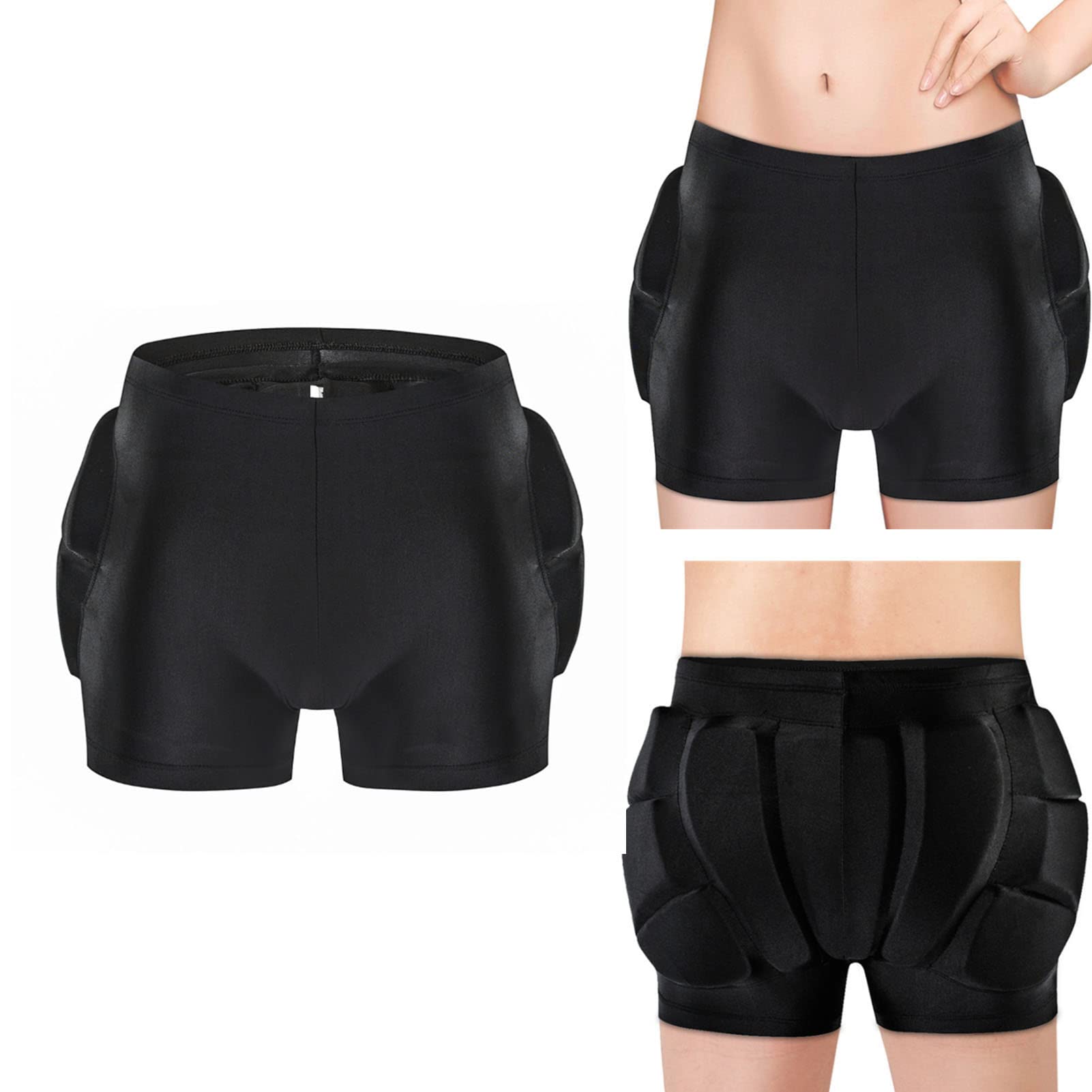 Protectores de Cadera para Niños, Pantalones Cortos de Protección de Cadera y Trasero para Niños, Transpirables, Poliuretano, Almohadillas de Patín para Niños, para sobre Ruedas, Esquí, (M -Negro)