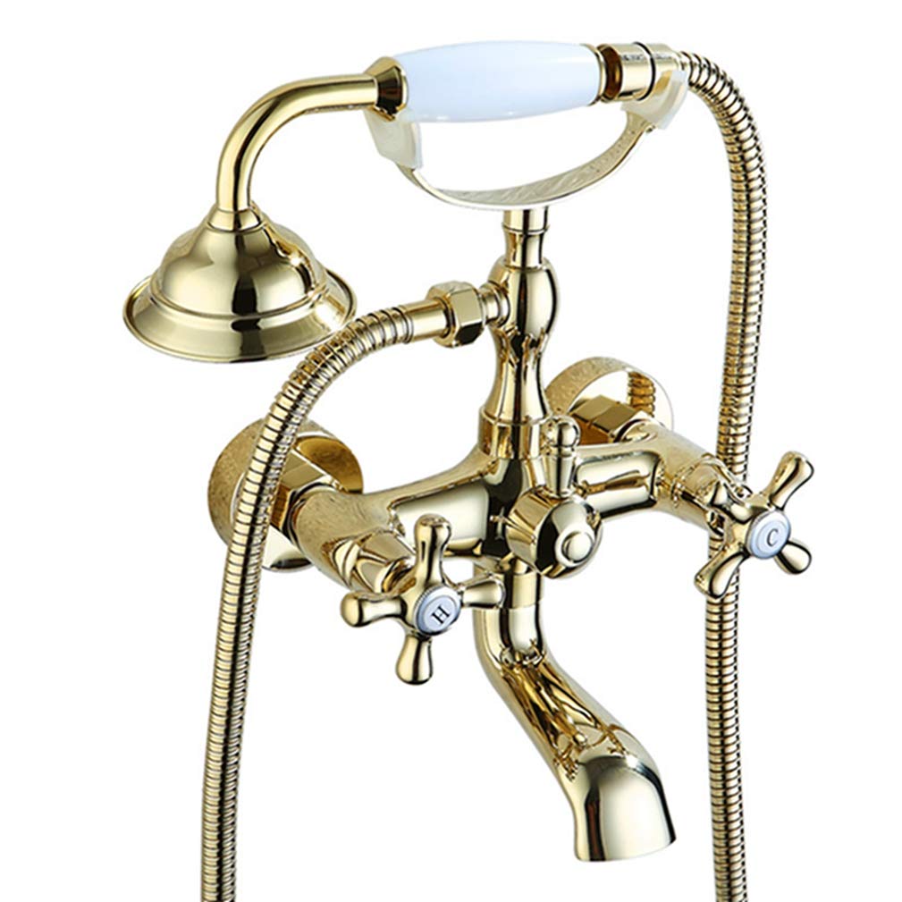 JYBNBBE Wall Mounted Bathroom Bathtub Shower Faucet Brass Telephone Style Rotation Bath Tub Hot and Cold Water Mixer Taps with Handshower