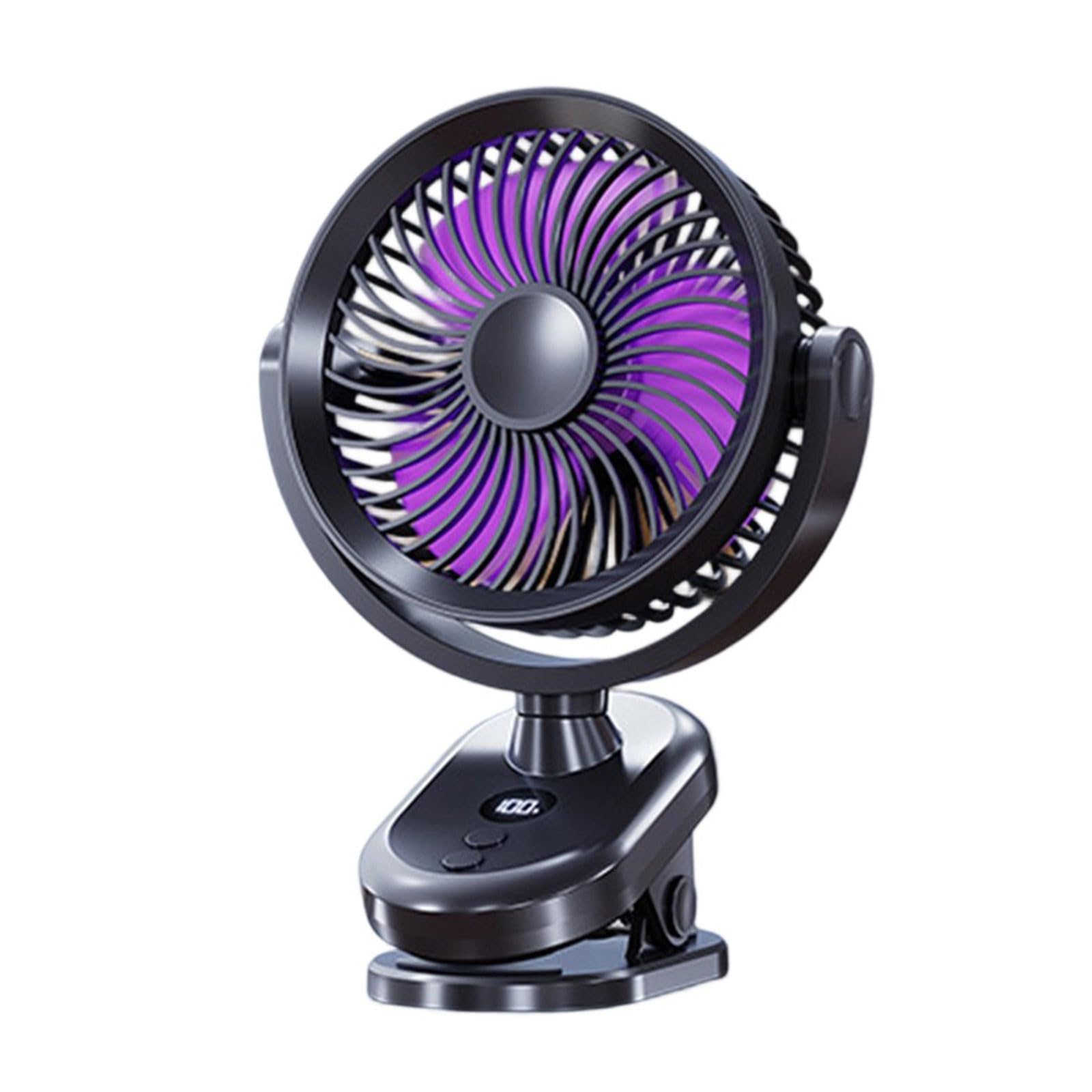 Uqezagpa Clip on Rechargeable Desk Fan 100 Speed Adjustable Digital Display Quiet Cooling for Travel Camping Multifunctional Clip Fan with Digital Display