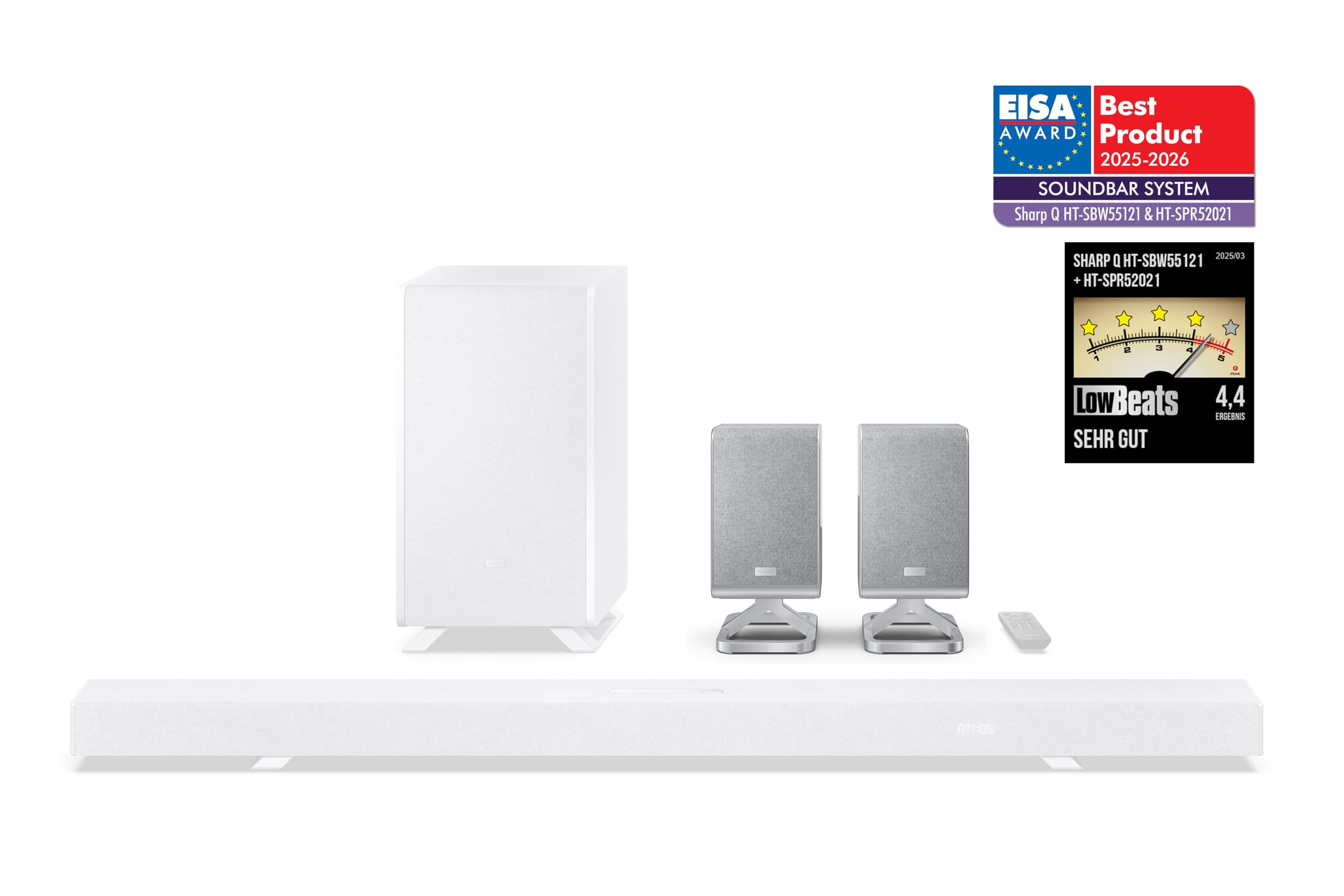 SHARP HT-SPR52021(SL) 2.0.2 Enceinte Surround sans Fil, 200 W, Compatible Q Soundbar, Prise en Charge des formats Audio Dolby Atmos/DTS:X, Argent