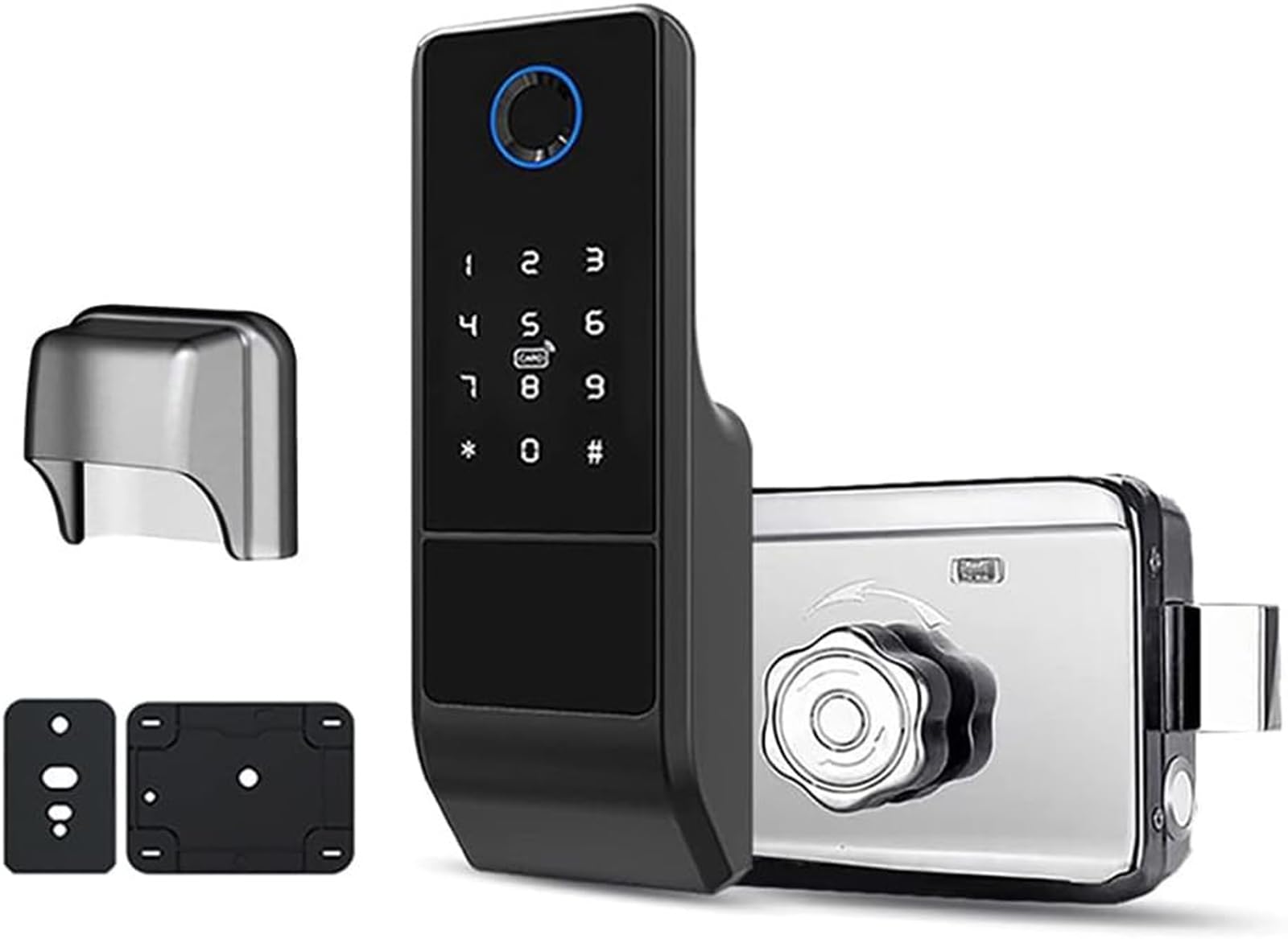 Serratura Digitale Smart WiFi Tuya con Impronte Digitali, Password, Scheda IC e APP, Impermeabile per Cancello Esterno, Alimentazione 4 Batterie AA, Nero
