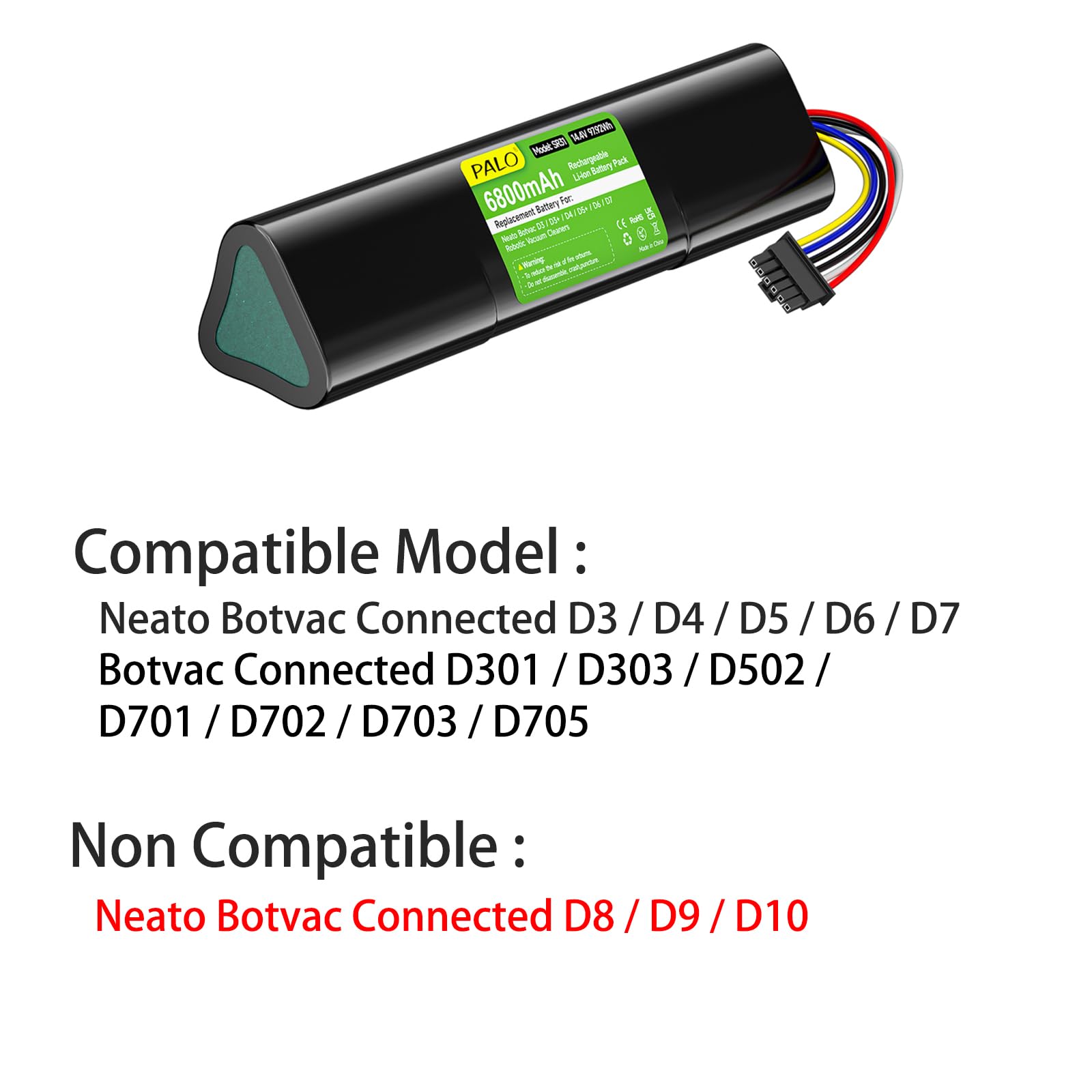 6800mAh/14.4V Batteria di ricambio per Neato Botvac Connected D3 D4 D5 D6 D7 D3+ D5+, Neato Botvac D301 D303 D502 D701 D702 D703 D705