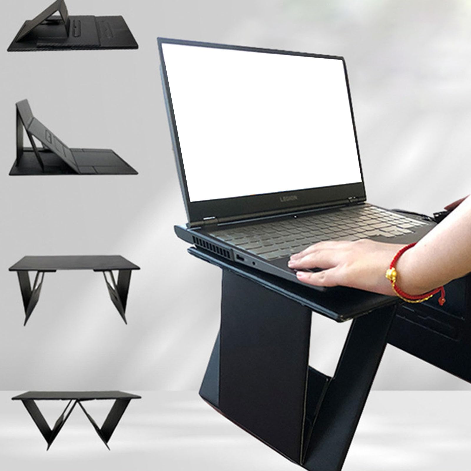 Przenośne biurko na laptopa ze składanymi nogami stolik na łóżko i kanapę do pracy czytania dom biuro metalowy stojak na monitor wielofunkcyjny oszczędzający miejsce kompaktowa konstrukcja