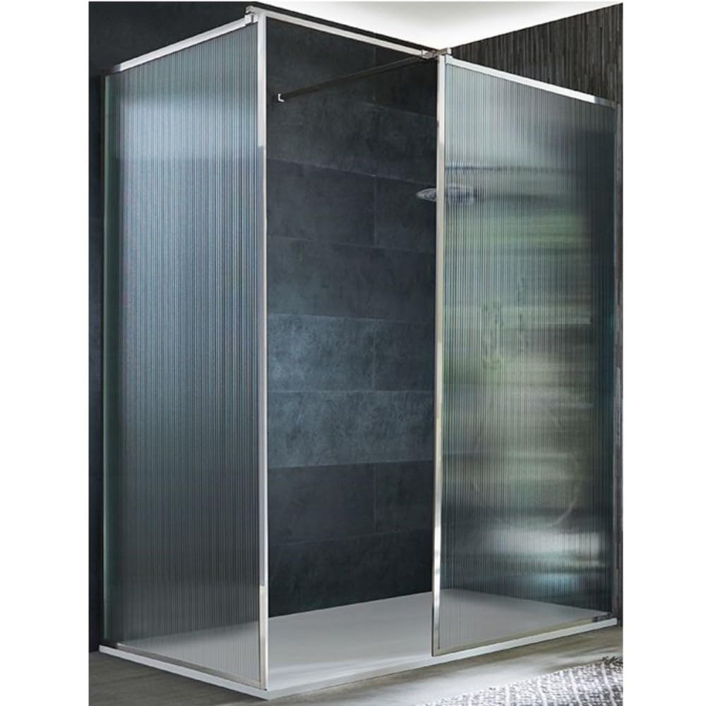 MILANO Chrome Corner Fluted Glass Shower Enclosure White Tray 1800 x 900mm