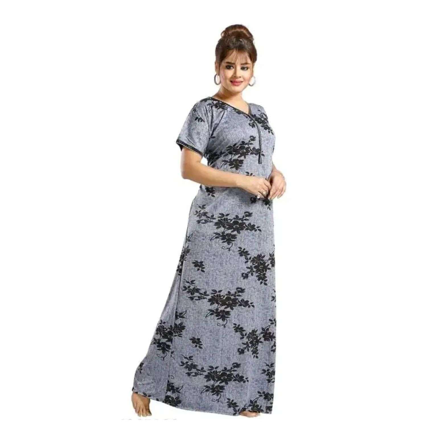 Women's Satin Nightgown with Zipper Closure | Short Sleeves Soft & Comfortable Full-Length Nightwear-image-48