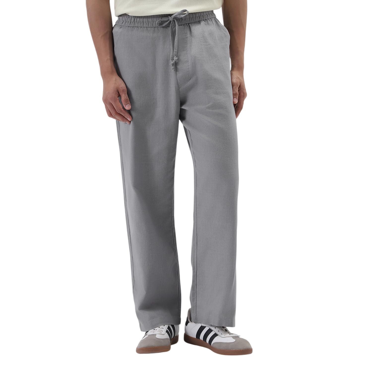 Urbano Fashion Men's Loose Fit Linen Blend Trousers Grey - Image 1