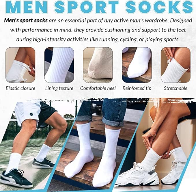 COSHAL® 3 calzini sportivi da uomo in cotone ricco di qualità, da uomo, per allenamento, escursionismo, camminata, atletica, traspiranti, abbigliamento sportivo, Bianco (confezione da 3 paia
