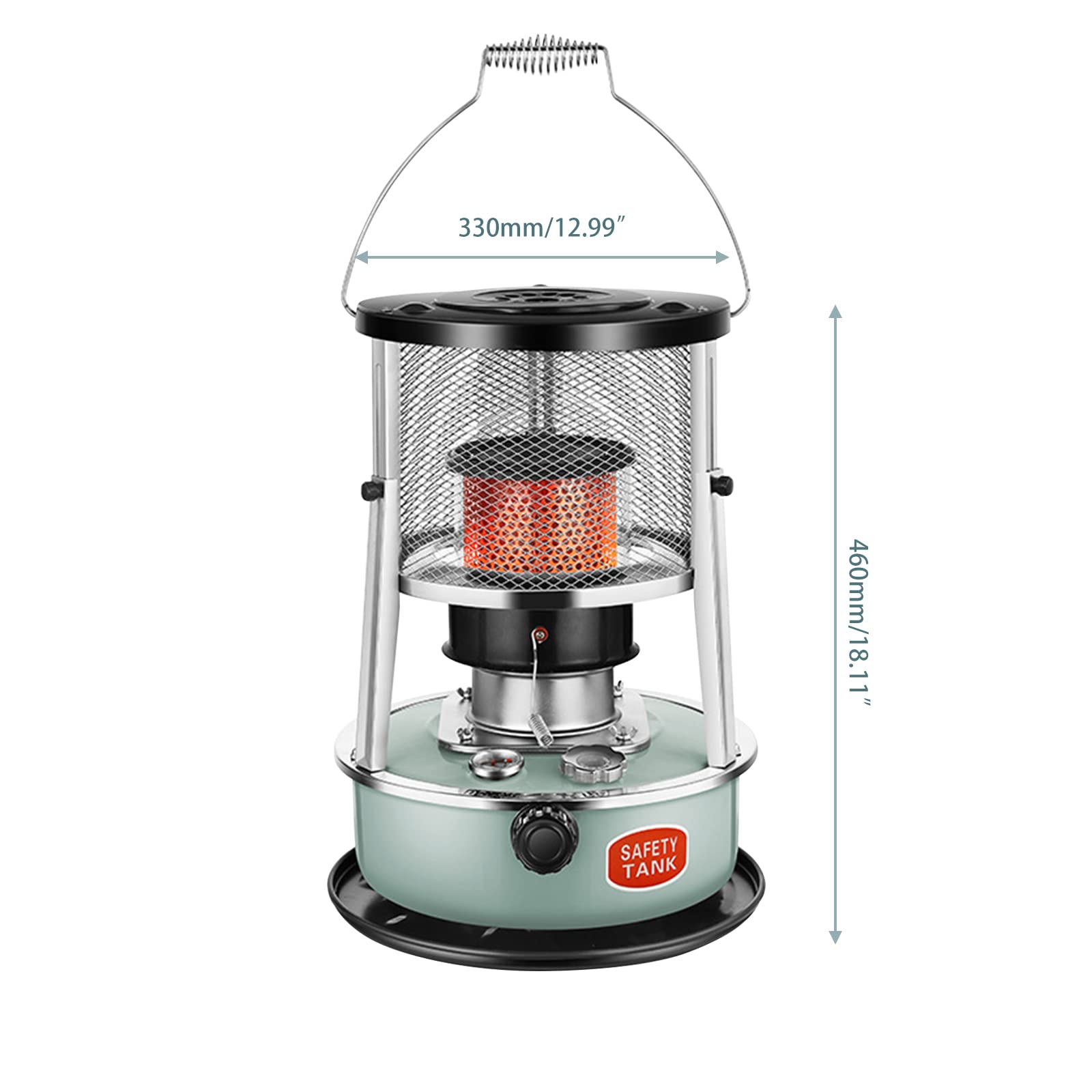 Chauffage au pétrole avec 4 gants 2600 W pour l'intérieur avec protection contre les chutes et 5 mèches, grand chauffage à pétrole portable pour le camping, le chauffage de tente (bleu)