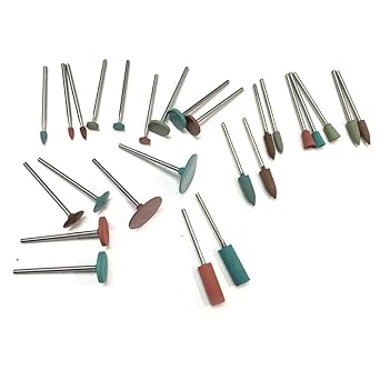 SWISSO JEWELRY TOOL RUBBER (SILICON) WHEELS TYPE ROTARY TOOLS POLISHING BURR DREMEL 26PCS DIAMOND-IN-RUBBER EMERY POLISHING BIT SET - FITS DREMEL - METAL, GLASS, STONE, TILE