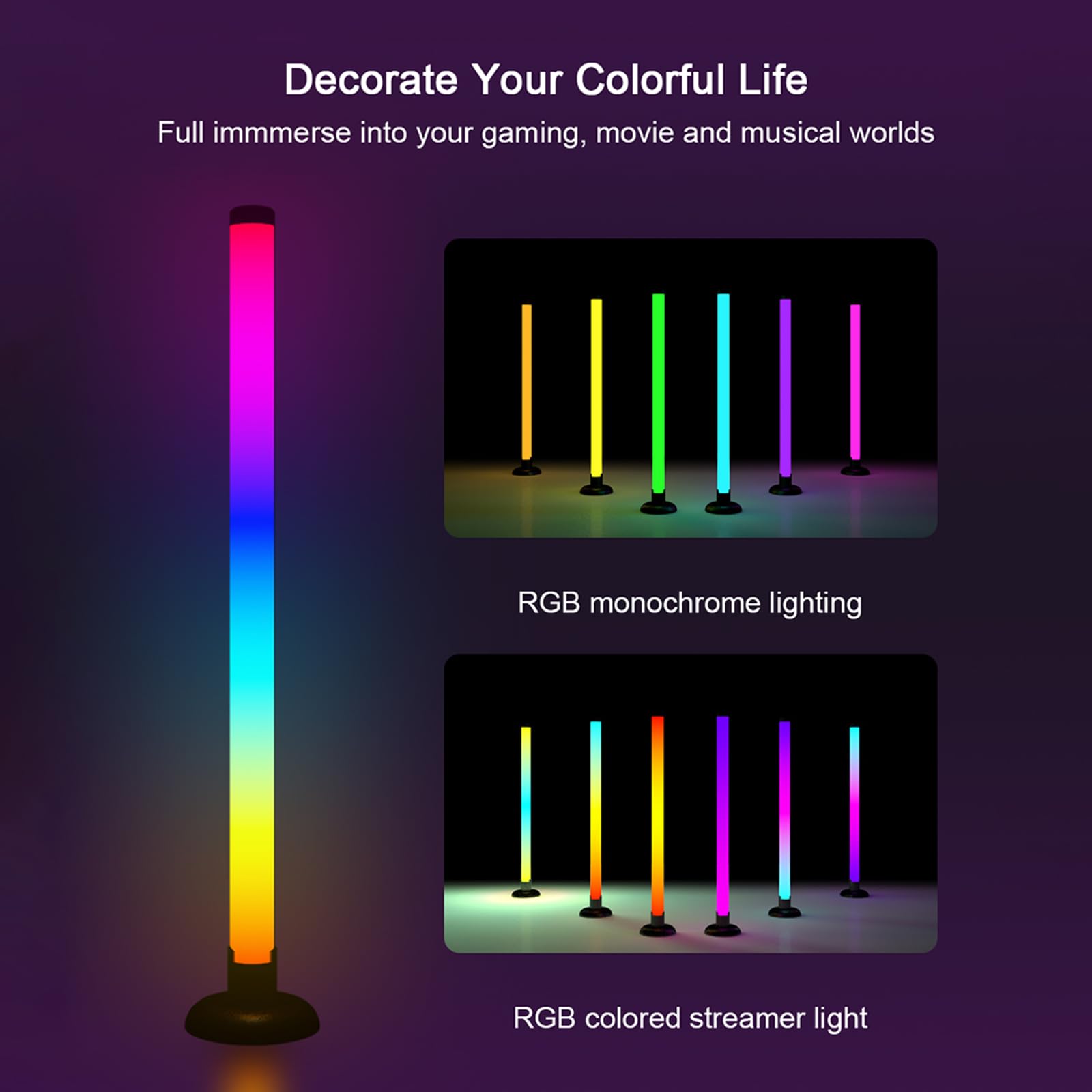 YS-INLT LED Light Bar,2-Pack Smart RGB Flow Light Bars 16 Million Colors, Work with Alexa and Google Assistant, Black - Image 2