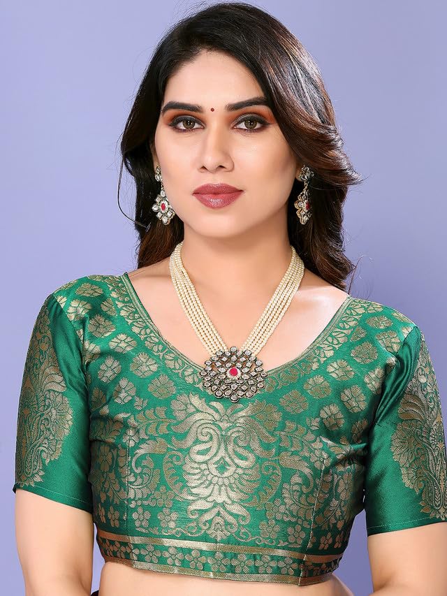Image of Satrani Women's Woven Jari Border Chiffon Saree with Unstitched Blouse Piece( 