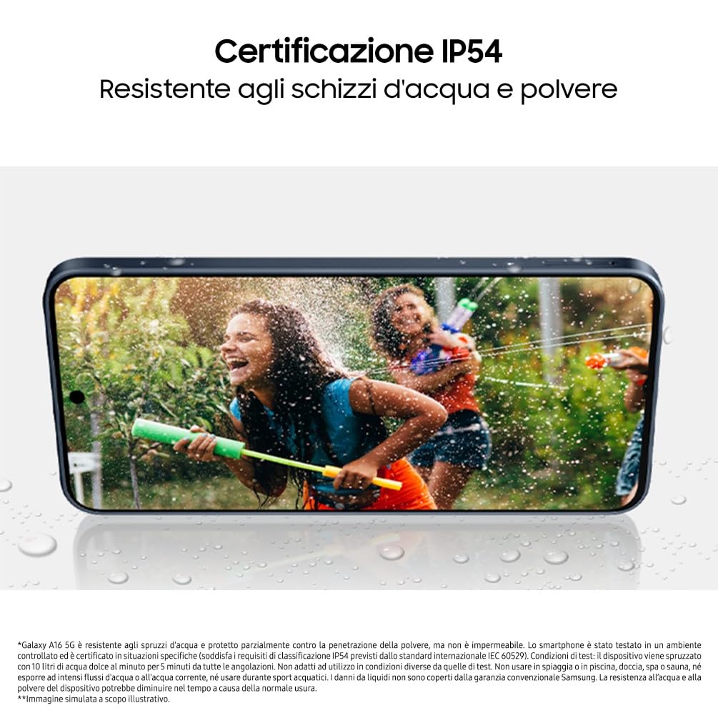 Samsung Galaxy A16 5G, Smartphone Android 14, Display Super AMOLED 6.7" FHD+, 4GB RAM, 128GB, Batteria 5.000 mAh, Resistenza IP54, memoria espandibile fino a 1.5TB, Light Gray [Versione Italiana]